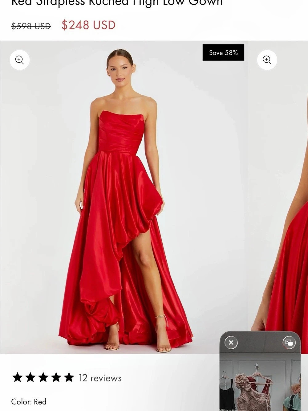 Mac Duggal Red Strapless Ruched High-Low Gown